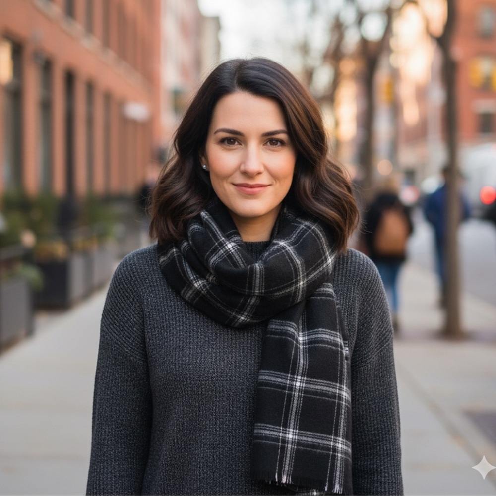 Zara Soft Black Plaid Long Oversized Scarf